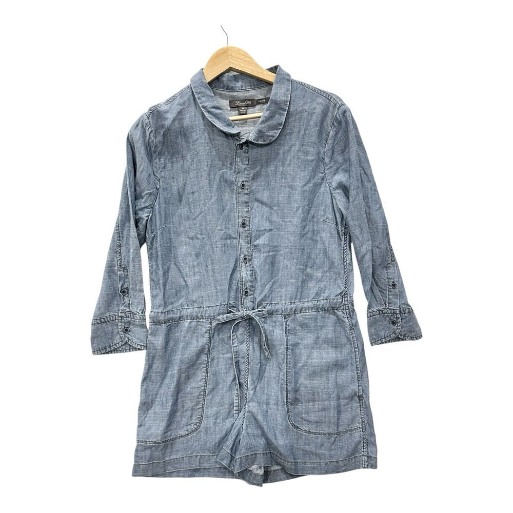 ANTHROPOLOGIE LEVEL 99 Med P Blue Chambray Linen Blend Romper Cottage Festival